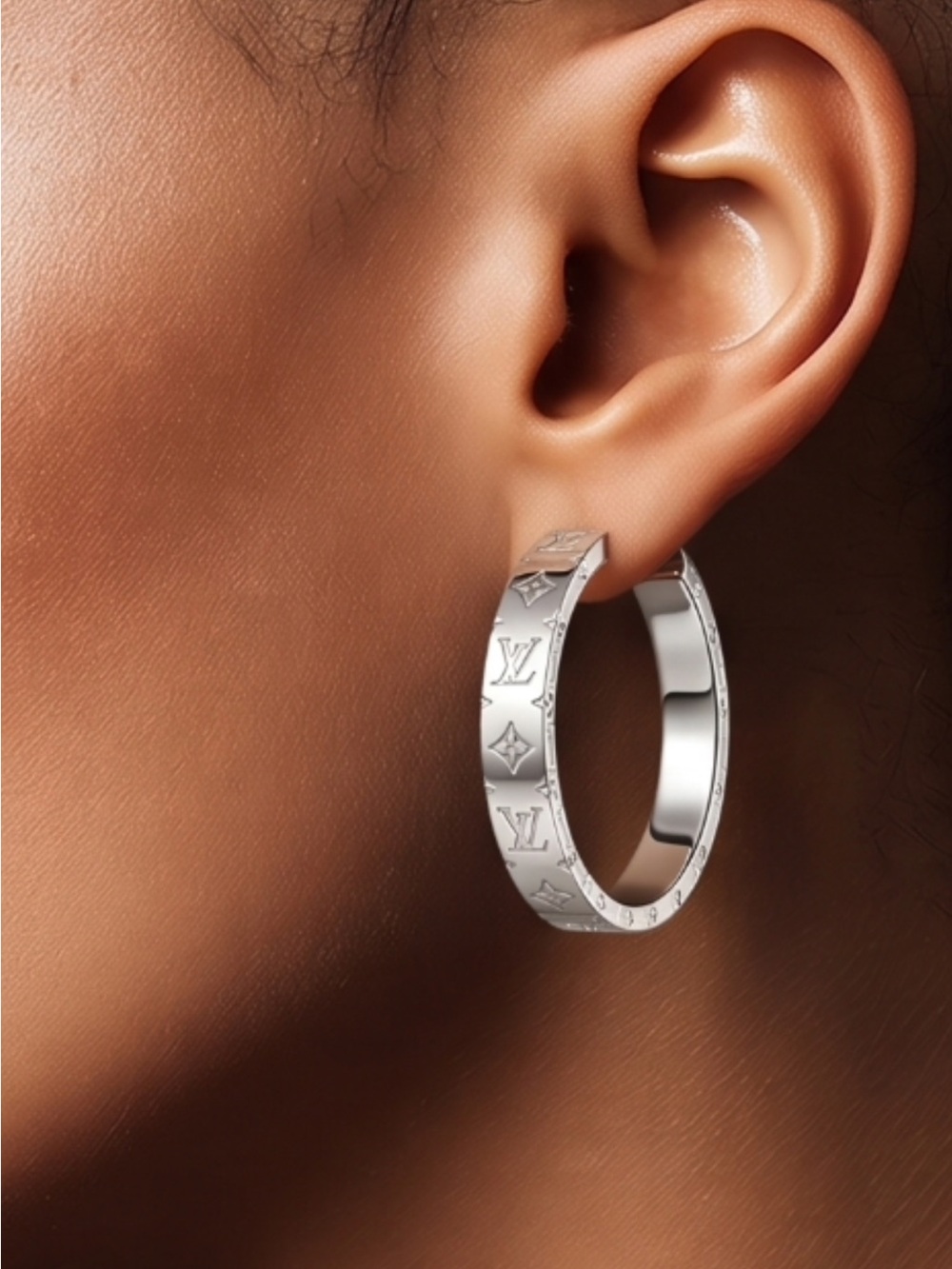 Fashion Silver Monogram Engraved Hoop Earrings